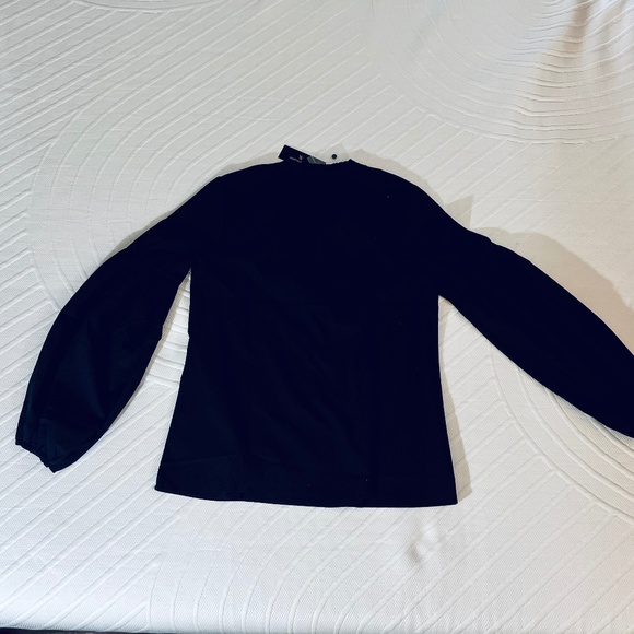 Worthington Mock Ruffled Neck w/ Puffy Long Sleeve Blouse Black Size Medium NWT - Picture 2 of 8